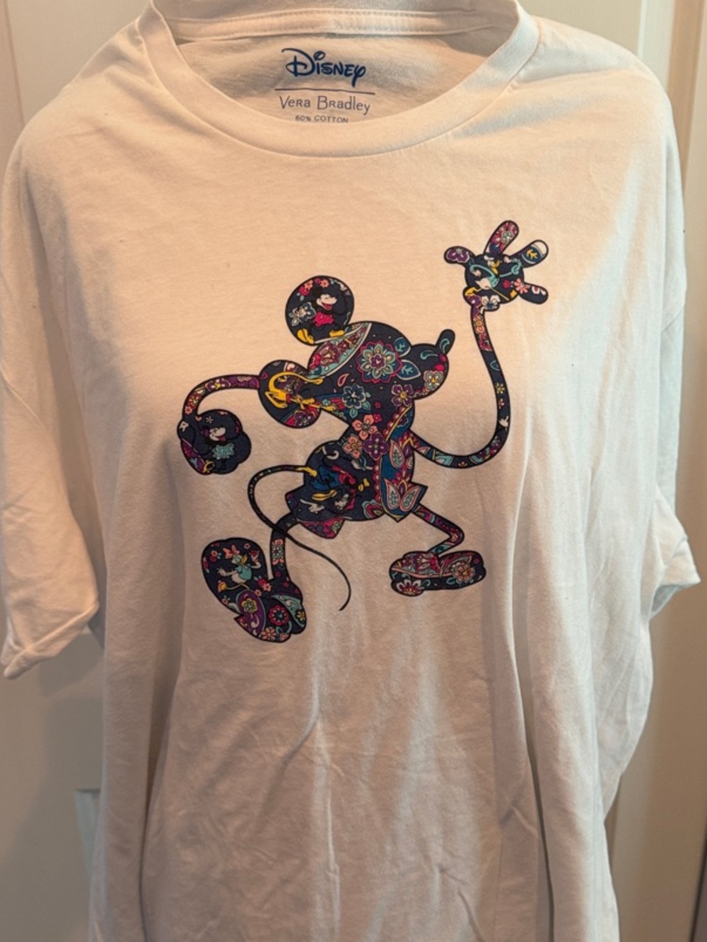 Vera Bradley White Kids Tee with Colorful Floral Mickey Silhouette